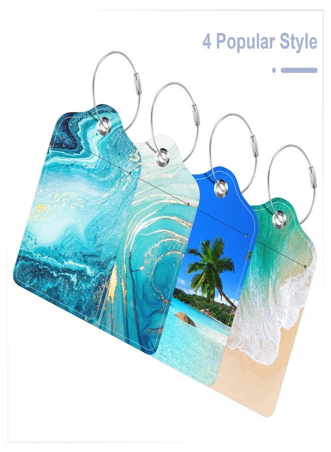 Hsxnam 4 Pack PU Leather Luggage Tags for Suitcase, Travel Cruise Luggage Tag with Privacy Flap, Name ID Label and Metal Loop for Women Men Baggage Handbag School Bag Backpack, Beach - Image 5